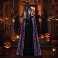 thumbnail image 2 of Jiibva Halloween Bat Print Mesh Cape Gothic Hooded Witch Cloak Purple 190cm, 2 of 7
