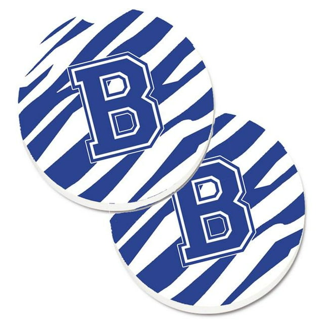 Monogram Initial B Tiger Stripe Bleu & Blanc Ensemble de 2 Porte-Gobelets sous-Verre de Voiture