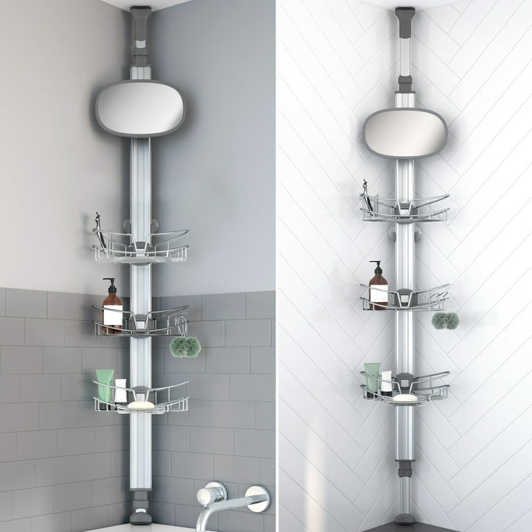 Artika Neptune Sc-Nep3-C Extendable Shower Caddy With 1 Mirror And  Adjustable Racks And Shelves, Stainless Steel