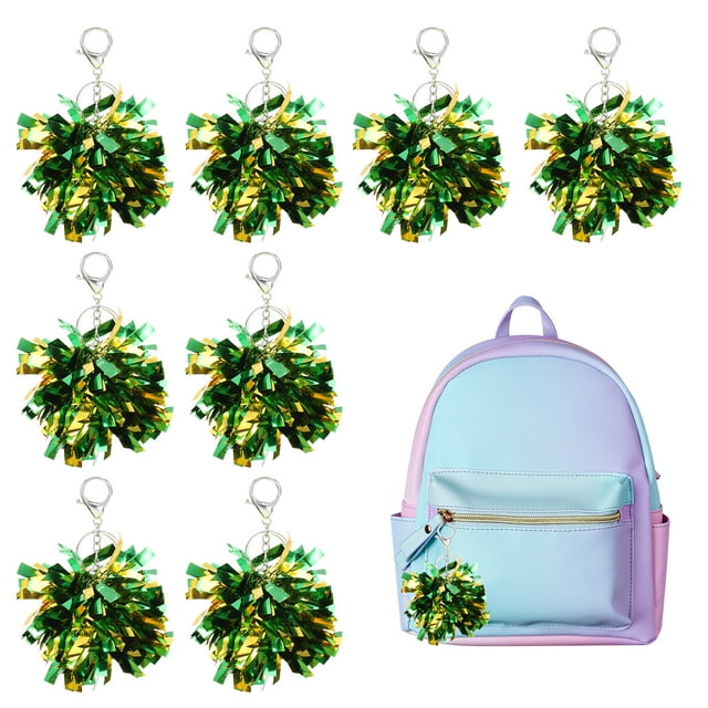 Uxcell 20 Pcs Llaveros Pom Pom de Animación Regalo Encanto Llaveros de Plástico a Granel para Navidad Verde Tono Dorado