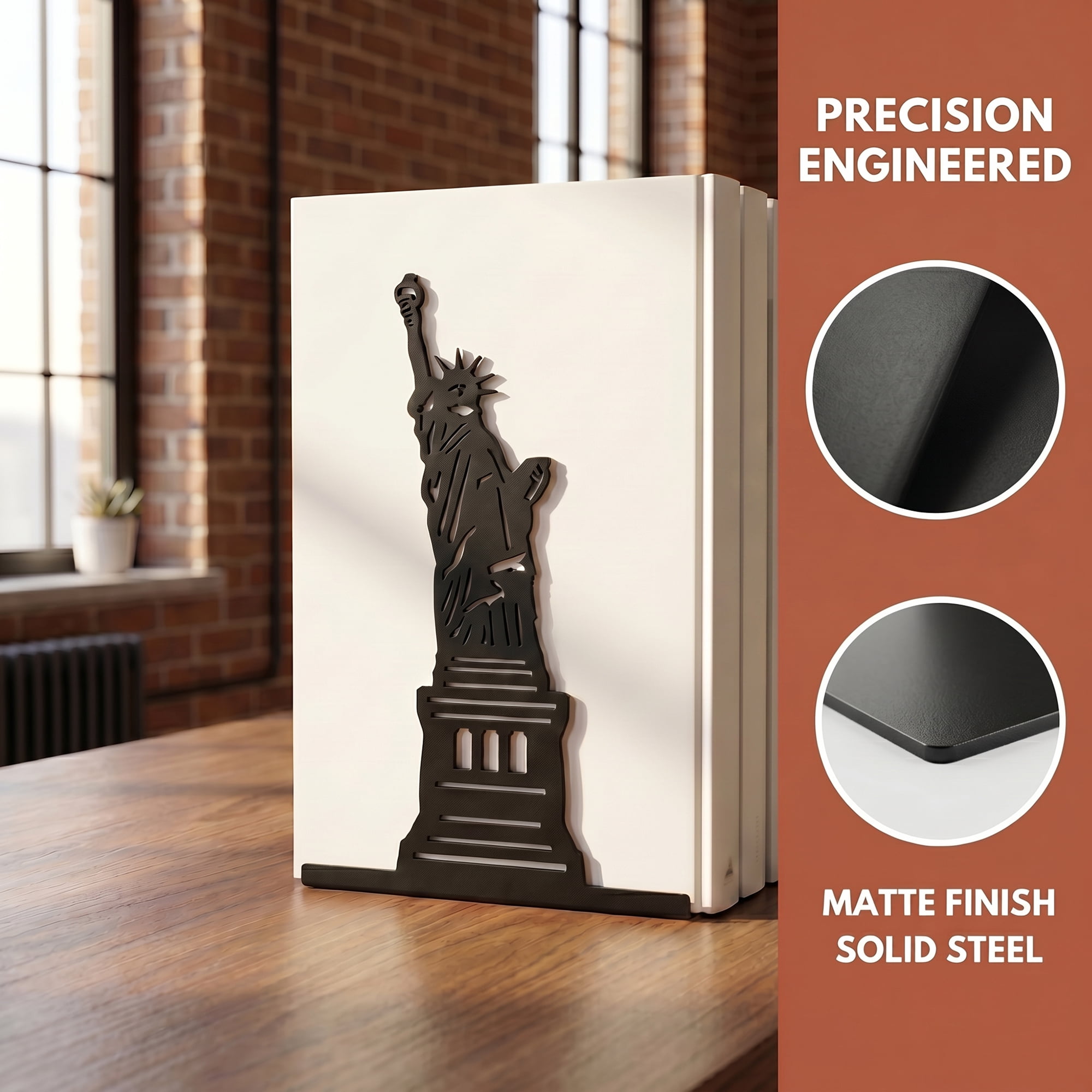 Unique Bargains 2Pcs Metal Hollow Design Book Ends Black Statue of Liberty 7.9*4.3*6.7inch