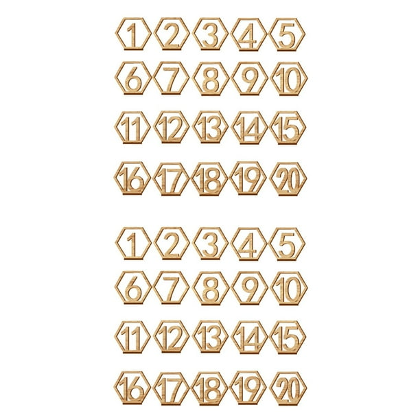 2X 1-20 Numeros Signo de Madera Numero de Mesa Hexagonal de Boda Numeros de Mesa de Madera Signo