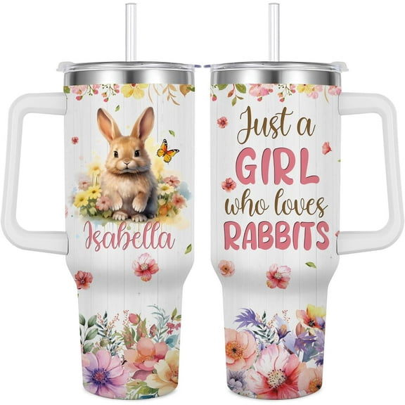 Rabbit Travel Cup for Rabbit Lover,40 oz Personalized Rabbit Vacuum Insulated Tumbler with Custom Name