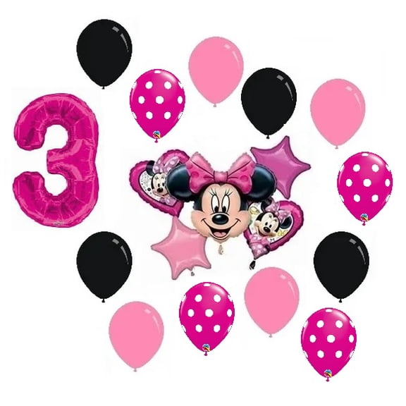 Minnie Mouse 3rd Birthday Party Mylar Balloons Supplies Bundle Set