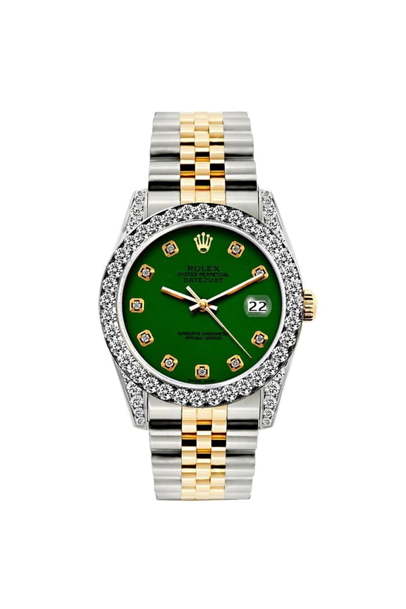 Pre-Owned Rolex Datejust 26MM 6917 Green Diamond Dial Diamond Bezel Two Tone Yellow Gold Jubilee Bracelet 1.2ct