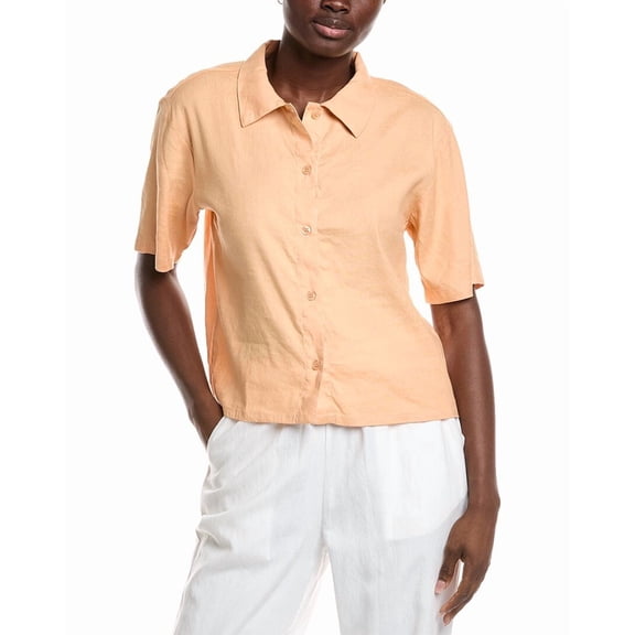 Monrow womens  Short Sleeve Linen Vacation Shirt, m, Orange