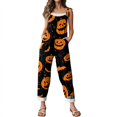 thumbnail image 6 of Womens Halloween Jumpsuits Cute Print Baggy Casual Wide Leg Romper Tie Strap Cotton Linen Pants, 6 of 7