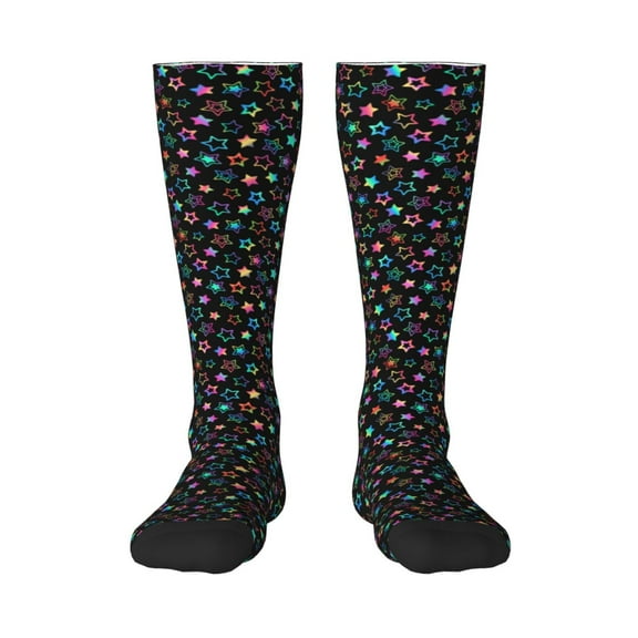 Naloa Multi-Colored Stars Knee Socks, High Socks Long Stretchy Sock Women Knee High Stocking, Long Socks for Women