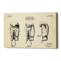 Epic Graffiti  "Boxing Glove, 1925 Blueprint Parchment Patent" Giclee Canvas Wall Art, 12"x18"