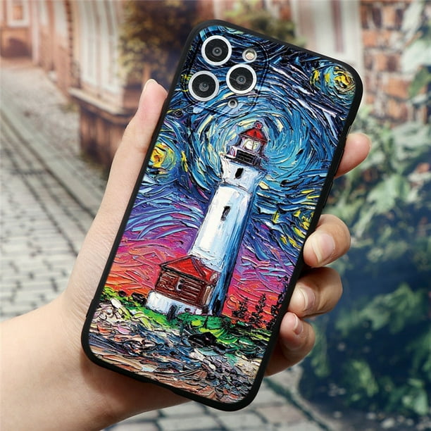 Funda con relieve 3D para iPhone SE 2020 XR X 7 8 6 Plus 6s, funda de silicona suave con pintura al óleo para iPhone 13 11 12 14 Pro XS Max, Capa de TPU Tan Jianjun unisex