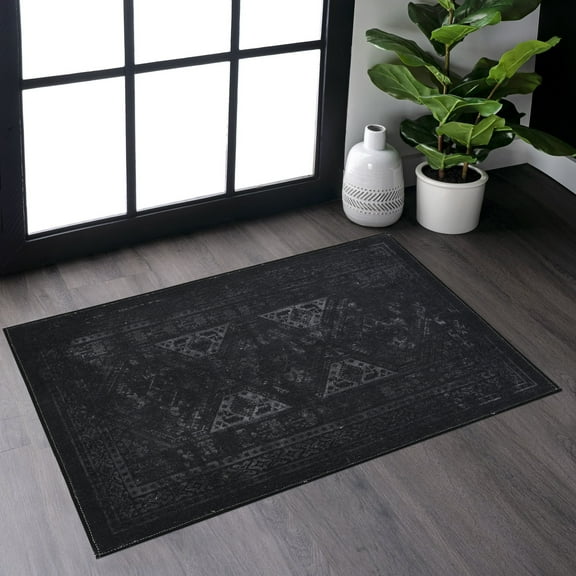 Area Rug 2' x 3' Non-Slip Low Pile Chenille Doormat Rug Stain Resistant Indoor Carpet for Living Room Bedroom Kitchen Entryway Hallway