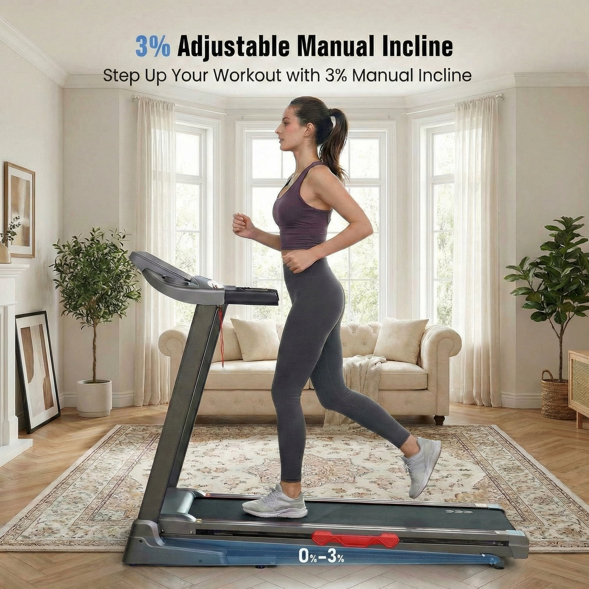 GASKY 3 Level Treadmill With Incline Foldable Compact Treadmill Smart APP Manual Incline Treadmill For Family Exercise Home