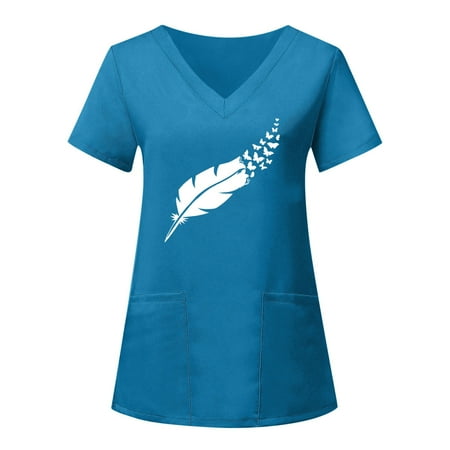 

Tshirts Shirts for Women Graphic Print V-Neck V Neck Scrub Top