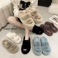 thumbnail image 2 of Pantuflas peludas de suela gruesa para mujer, otoño e invierno, tamaño doble, suela plana, para interiores, cálidas, de algodón de calidad, 2 of 6