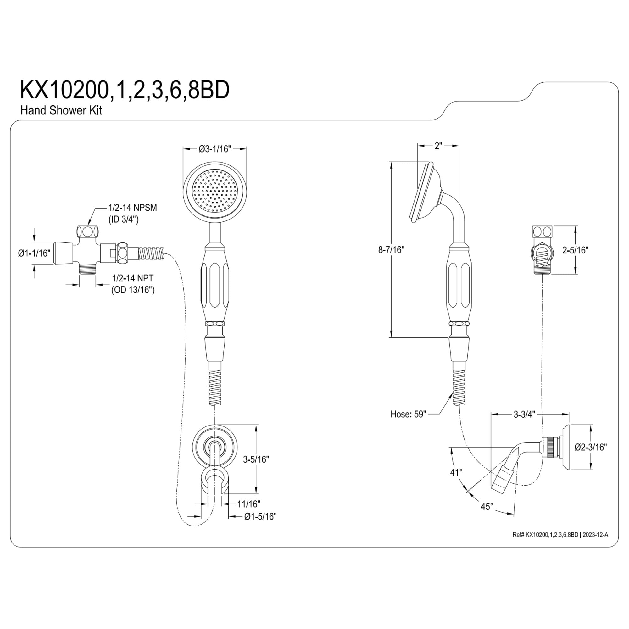 Kingston Brass KX10200BD Vintage Hand Shower Kit, Matte Black