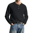 thumbnail image 3 of Men's Casual Knit Button Up Long Sleeve Henley Shirt, Top for Fall Winter, Layering Piece and Versatile Wardrobe Essential,Black,L, 3 of 9