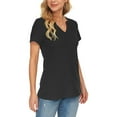 thumbnail image 4 of LoyisViDion Women'S Summer Fashion Tops Knit Short Sleeve Tunic Top V-Neck Loose Shirt Black 6(M), 4 of 7