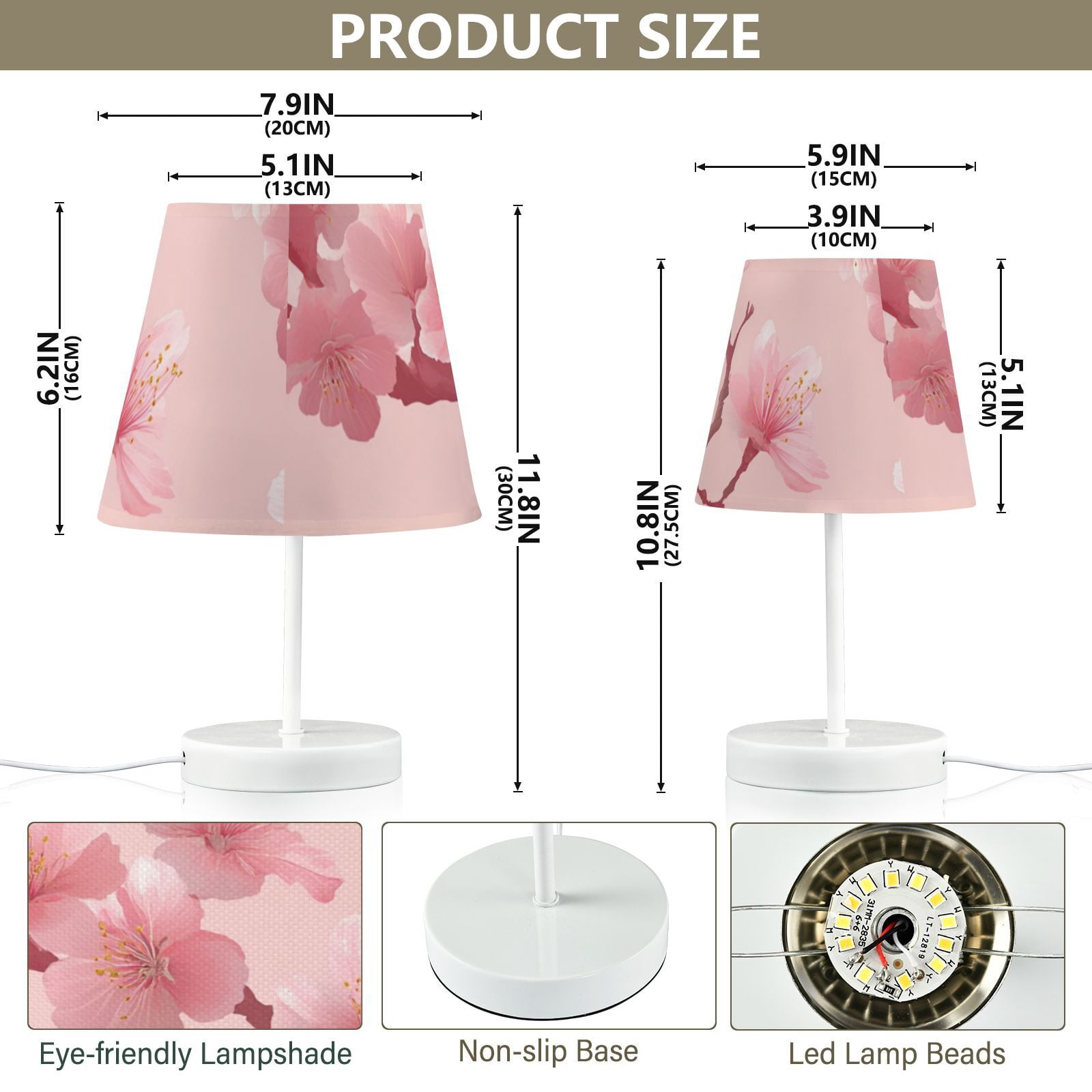Pink Cherry Blossom LED Desk Lamp Table Lamp USB Bedside Nightstand Small Lamp for Bedroom Living Room Kids Room