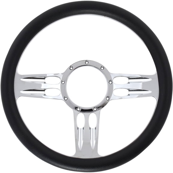 JEGS Chrome-Plated Billet Aluminum 14 in. Steering Wheel [3-Slot Spoke Design]