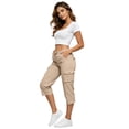 thumbnail image 5 of OIOLOYJM Capri Pants for Women with 6 Pockets Lightweight Quick Dry Gym Workout Hiking Summer Cargo Capris Drawstring Elastic Casual Travel 3/4 Pants Khaki 3XL, 5 of 6