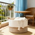 thumbnail image 2 of Large Blanket Basket（21“x13”）,Storage Basket for Organizing, Dog Toy Bin,baby laundry basket,Cotton Rope Blanket Basket for Living Room, Laundry, Nursery, Pillows (White and Brown), 2 of 8