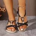 thumbnail image 2 of Rokment Boho Beach Memory Foam Wedges Dress Sandals for Women Comfortable Fashion Casual Leather Platform Low Heels Slingback Walking Summer Vacation Shoes Black Size 9, 2 of 8