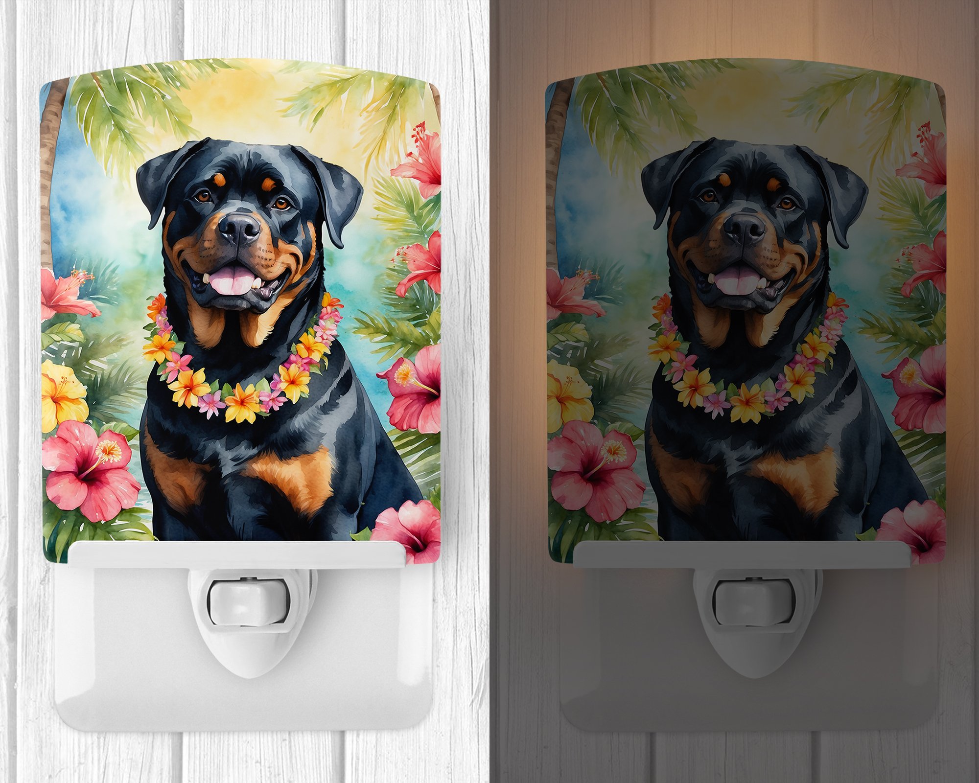 Rottweiler Luau Ceramic Night Light 4 in x 6 in