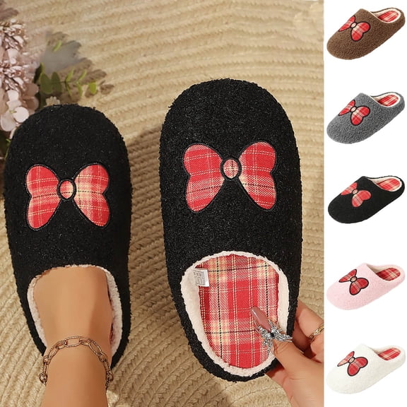 Agkizg Womens Fuzzy Slippers, House Slippers, Plus Size Round Closed Toe Fuzzy House Slippers Warm Plushes Comfortable Casual Indoor Winter Slippers