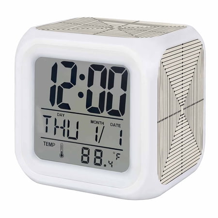 Alarm Clocks Beige Aesthetic Digital Clock 7 Color LED Night Light Silent Non Ticking Battery