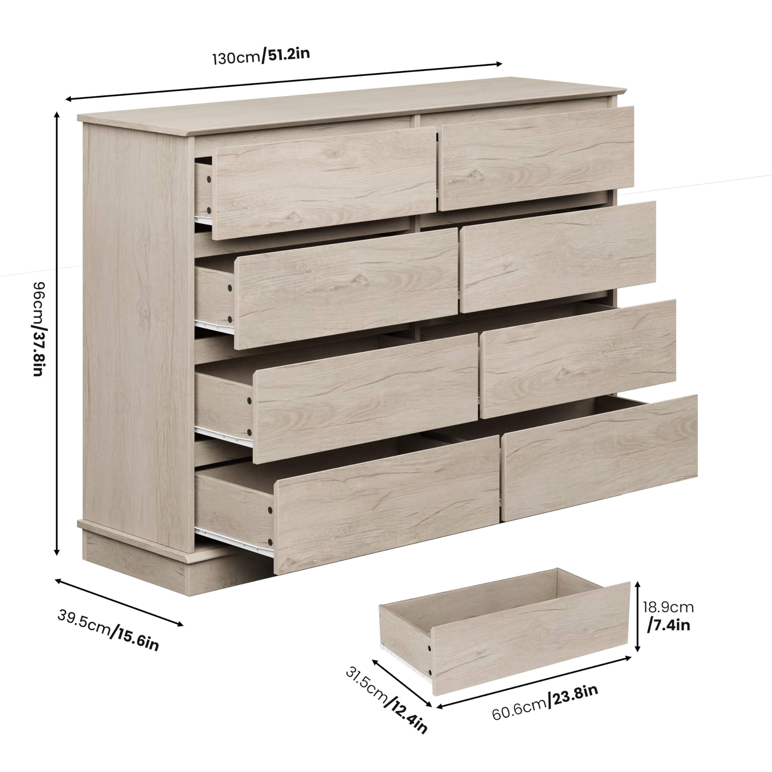 8-Drawer Dresser for Bedroom, Modern Wooden Chest of Drawers, Wide Wooden Chest of Drawers with Wide Top for Closet, for Living Room, Entryway, Home Office