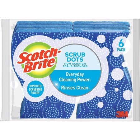 Scotch-Brite Scrub Dots Non-Scratch Sponge - 4.8" Height x 6.5" Width x 2.5" Depth - 6/Pack - Blue | Bundle of 10 Packs