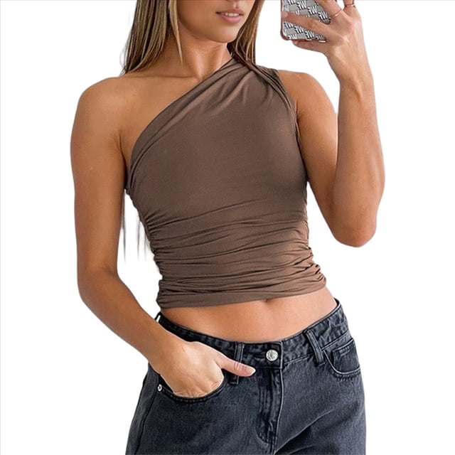 Tops de Mujer para Salir, Verano, , Top Corto, Camisetas Y2K, Corsé, Ropa de Entrenamiento de Moda 2025 Marrón XS