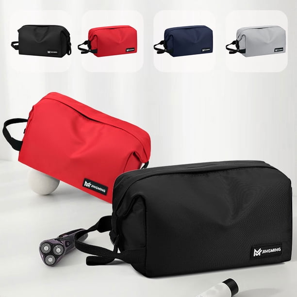 Bolsa de aseo impermeable para viajeros - Kit de afeitado colgante plegable con asa para hombres y mujeres, organizador de nylon de gran capacidad (negro, azul, gris, rojo)