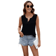 thumbnail image 3 of Camisetas Sin Mangas Plisadas para Mujer, Blusas Casuales Sin Mangas con Cuello en V, Camiseta Básica de Verano. Negro M, 3 of 9