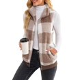 thumbnail image 4 of CILENON Long Cardigans for Women Trendy Womens Jacket Sleeveless Lightweight Plaid Vest Cozy Cardigan Zipper Warm Outwear With Pocket (Khaki,S), 4 of 6