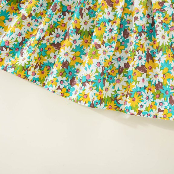 Vedolay Maxi Dress Girl's Ditsy Floral Cami Dress Spaghetti Strap Ruffle Trim Tie Side Mini Dress,Yellow 2-3 Years