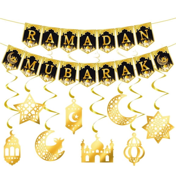 Jiibva Ramadan Decoration Paper Banner Garland Eid Mubarak Moon Star Mosque Hanging Swirl Ornament Islamic Muslim Party Home Decor