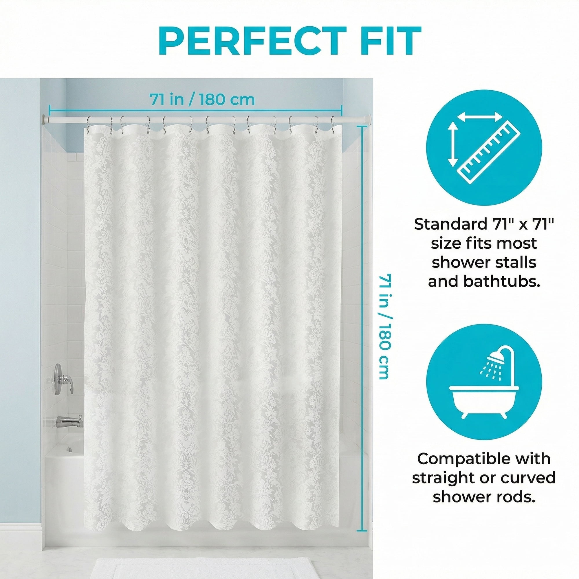 Unique Bargains Clear Shower Curtain Sets with 12 Hooks White 71"W x 71"L