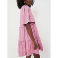 thumbnail image 2 of Michellecmm Women Mini Dress Short Sleeve V Neck Pleated Solid A-line Dress Summer Dress for Casual Daily, 2 of 9