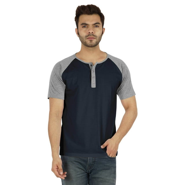 Inkmeso T-Shirts à Manches Courtes Raglan en Coton Léger Unis T-Shirt Classique Henley pour Hommes