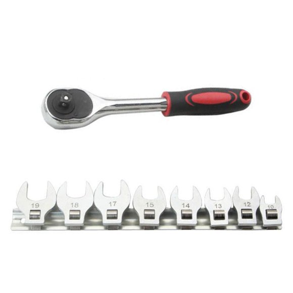 9Pcs 10-19mm Metric Crow Foot Open End Wrench 3/8 Inch Drive Ratchet Wrench