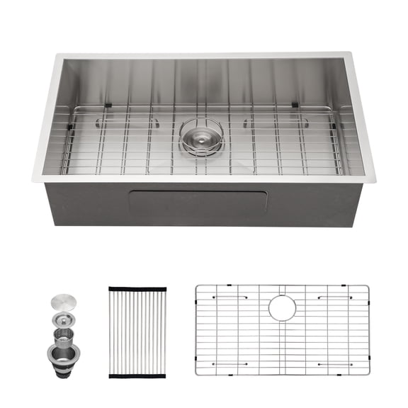 Logmey 33"x19"Kitchen Sink Single Bowl Stainless Steel with Drainer Roll-up Rack