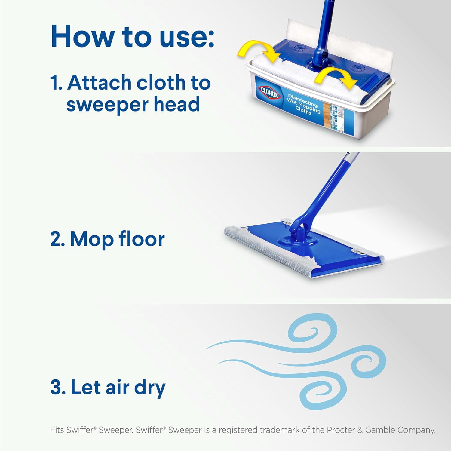 Disinfecting Wet Mop Pad, Disposable Mop Heads, Multi-Surface Floor Wipes, Rain Clean, 2 Packs, 24 Wet Refills Per Pack (Package May Vary)