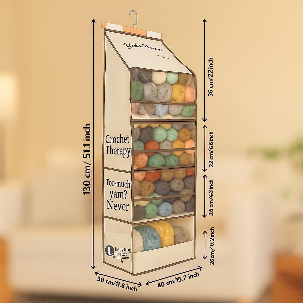 Yarn Heaven Storage Bag – Over The Door & Closet Hanging Yarn Bag for Crochet & Knitting, Skein Holder Holds 200+ Skeins
