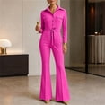 thumbnail image 2 of Edvintorg Women Jumpsuit Lapel Cargo Pocket Button Down Romper Long Sleeve Jumpsuits with Flare Pant Womens Clothing S-XL Hot Pink, 2 of 5