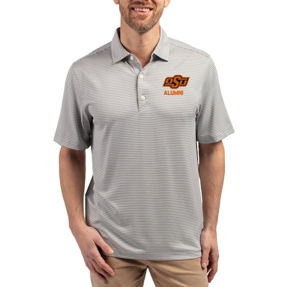 Men's Cutter & Buck Gray Oklahoma State Cowboys Forge Eco Double Stripe Stretch Recycled Polo