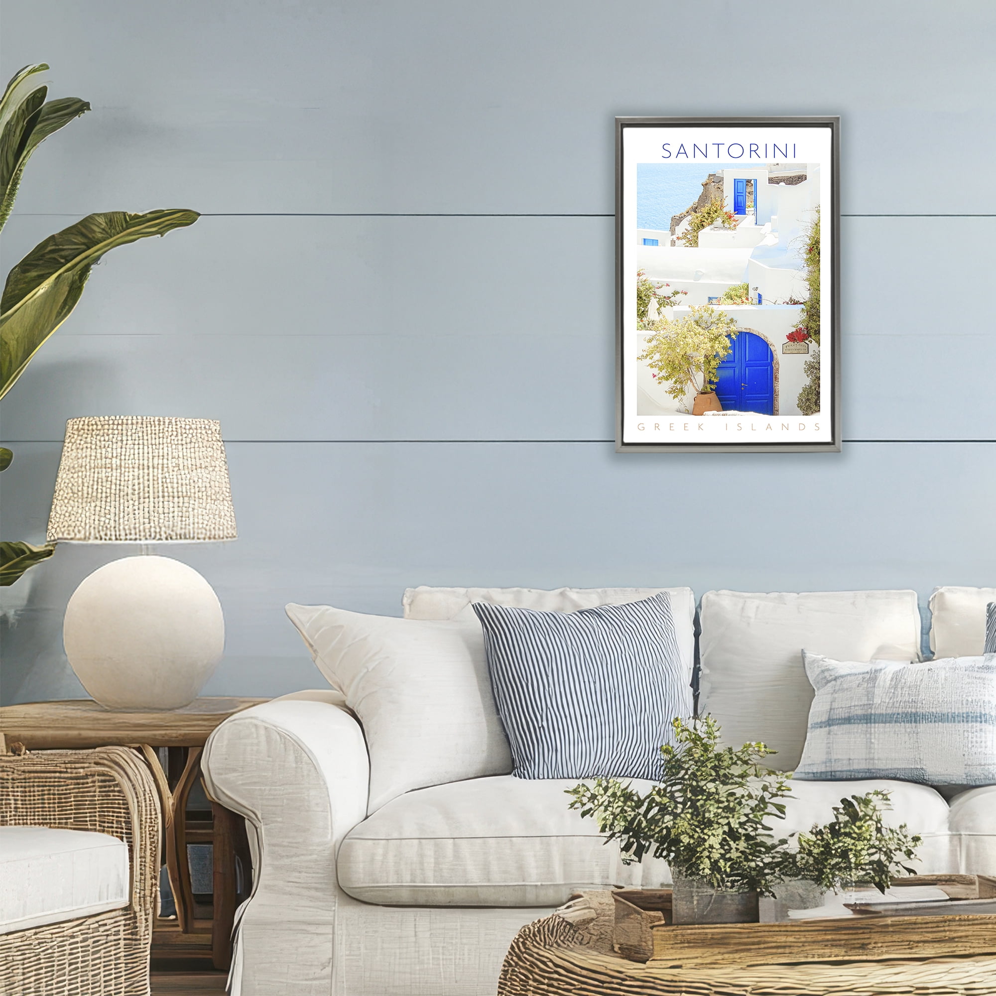 Stupell Industries Santorini Greek Islands Gray Framed Floater Canvas Wall Art, design by Erin Marie