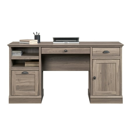 Pedestal Executive L-shaped Desk - Sauder Barrister Lane Executive Desk, Salt Oak Finish