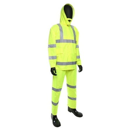 West Chester 813-4033-XXXL Poly Oxford PU Coated Class 3 Rainsuit, Fluorescent Lime Green - 3XL - 3 Piece