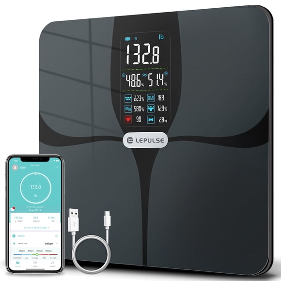 Lepulse Body Weight Scales,High Accurate Bathroom Fitness Body Fat Scales with Balance Training and Heart Index Measure,16 Composition Analyse Digital Bluetooth Scale for Carpet,Free App,F6